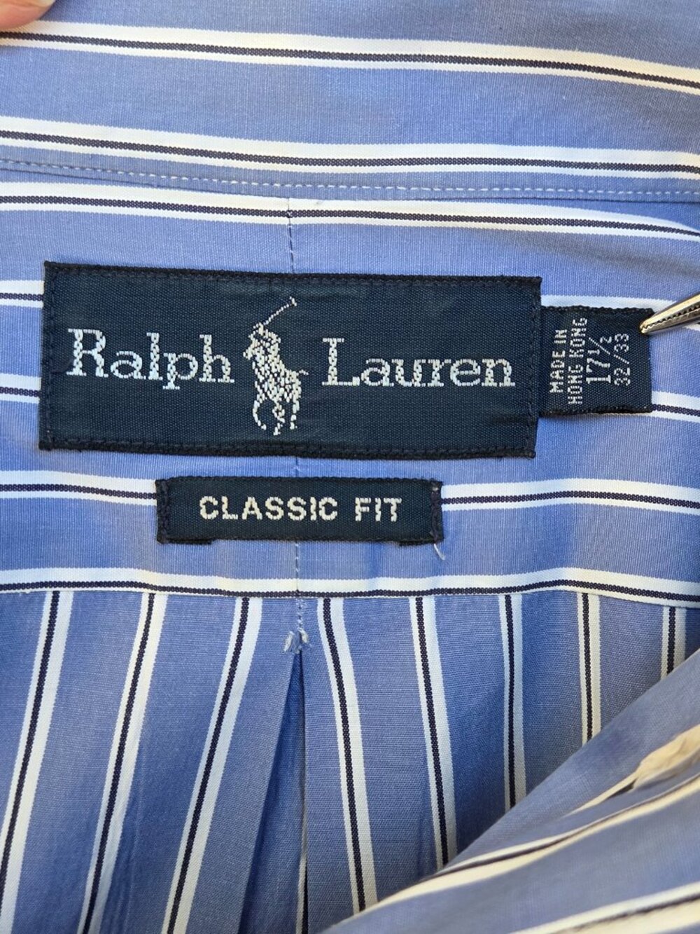 Polo Ralph Lauren Classic Fit Shirt 171/2 - 32/33 Blue Striped Button-Down Pony